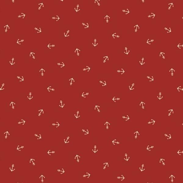 Seaside Little Anchors Red By Paula Barnes For Marus Fabrics