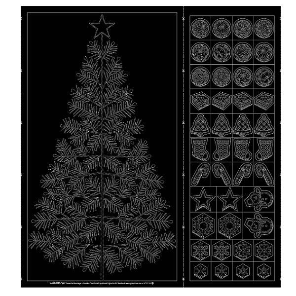 Wagara Sashiko Panel Season's Greeting Black by Hitomi Fujita for QH Textiles 