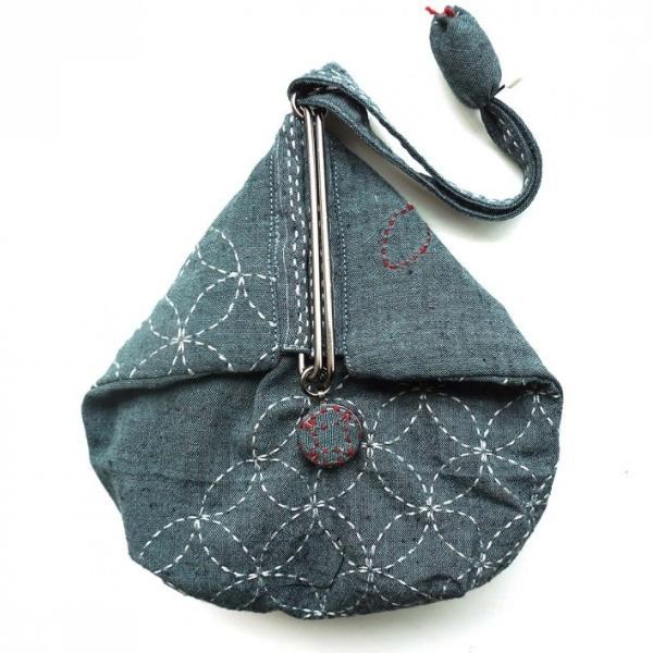 Sashiko Slide Clasp Blue Purse Kit by Hitomi Fujita for QH Textiles 