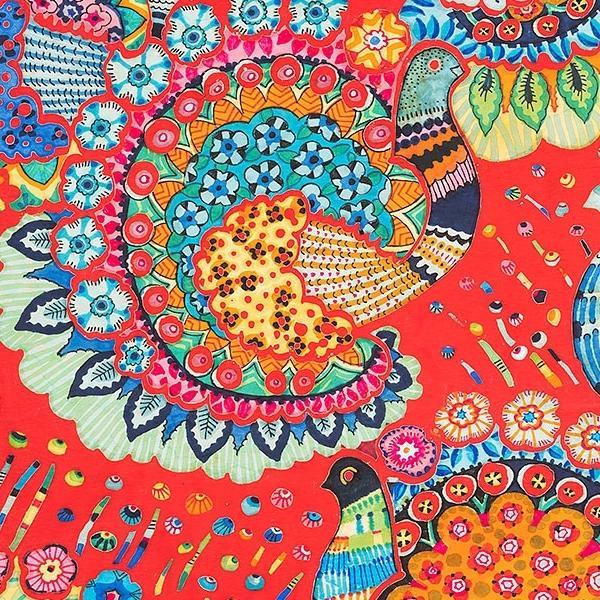 Folklorico El Pollo Red By Ah Collection For Alexander Henry Fabrics 