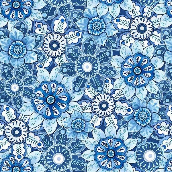 Blooming Blue Packed Floral Multi By Danielle Leone For Wilmington Prints 