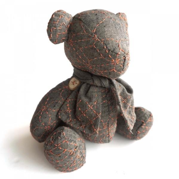 Sashiko Teddy Bear Nep Yarn Fabric Brown By Ky Fujita For Qh Textiles