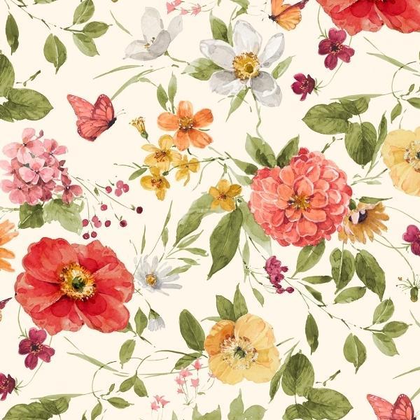 Blessed By Nature Cream Medium Florals By Lisa Audit For Wilmington Prints