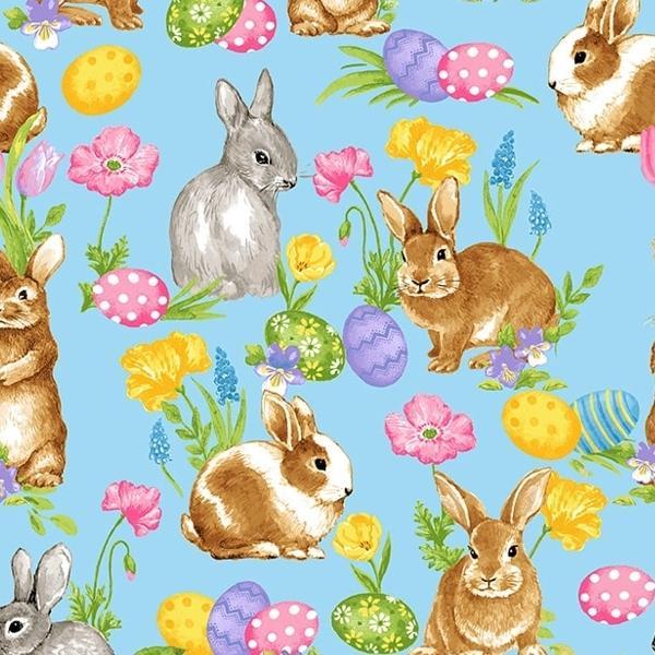 Spring Is Hare Blue Bunnies Allover By Studioevav For Blank Quilting 