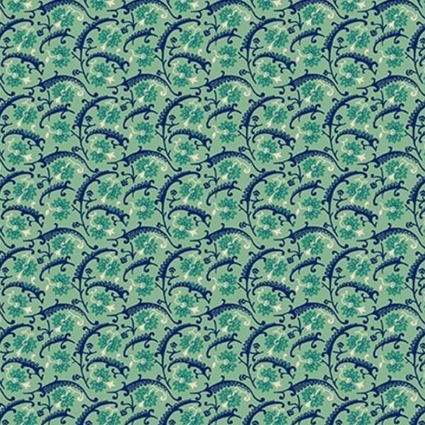 Quiet Grace Vintage Floral Aqua By Kim Diehl For Henry Glass 
