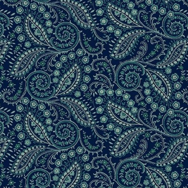 Quiet Grace Swirled Paisley Navy By Kim Diehl For Henry Glass 