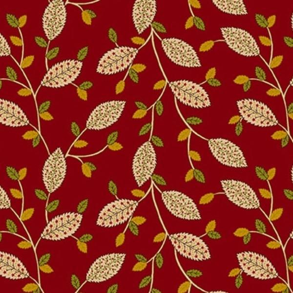 Quiet Grace Fancy Leaves Cranberry By Kim Diehl For Henry Glass