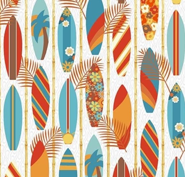 Surf'S Up Surf Boards Multi By Barb Tourtillotte For Henry Glass Fabrics 