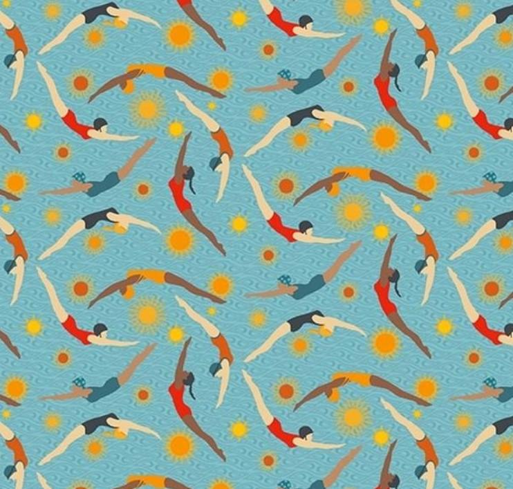 Surf'S Up Swimmers Blue By Barb Tourtillotte For Henry Glass Fabrics 