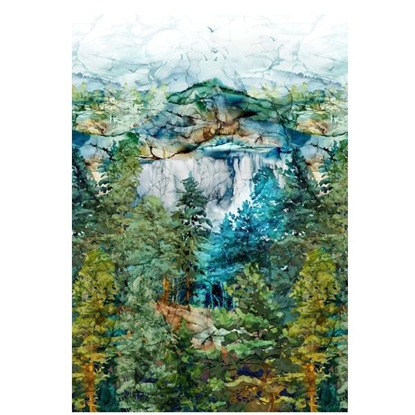 Cedarcrest Falls Scenic Teal Panel By Deborah Edwards & Melanie Samra For Northcott Fabrics 