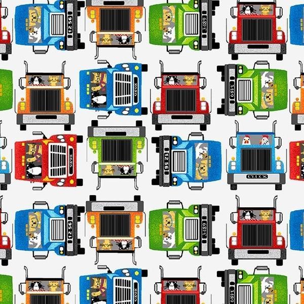 Go-Go Trucks Front View by Kate Mawdsley for Henry Glass Fabrics 