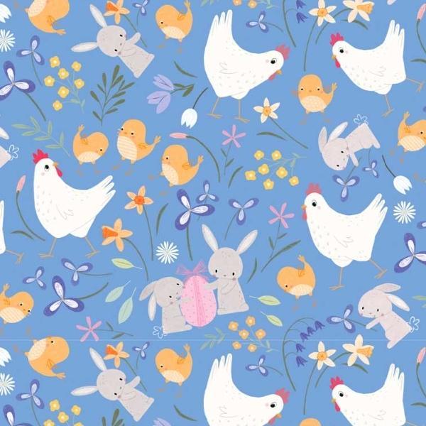 Sweet Spring Blue Chickens By Debbie Monson For P&B Textiles 