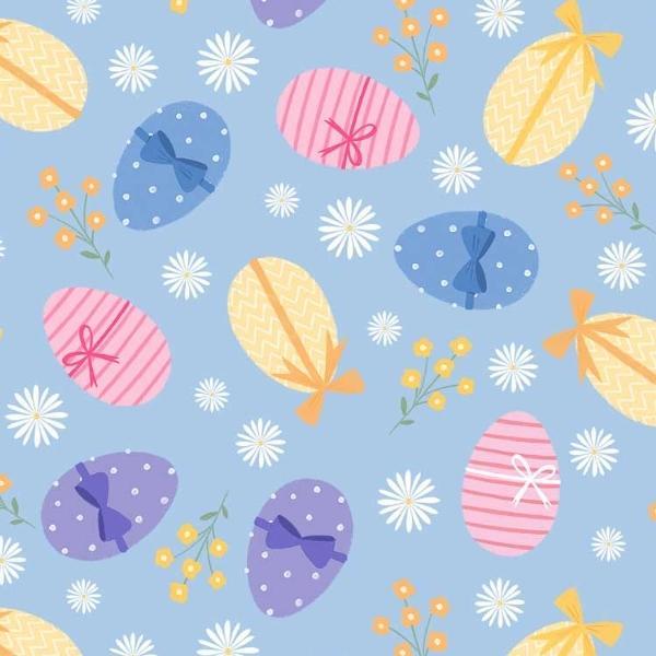 Sweet Spring Blue Tossed Eggs By Debbie Monson For P&B Textiles 