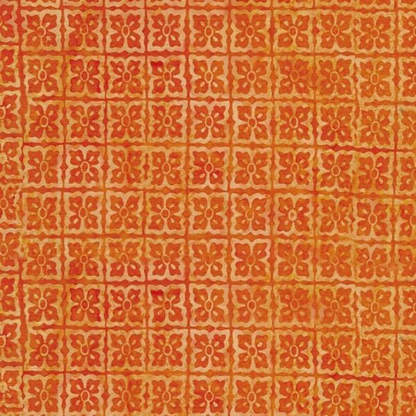 Copper Patina Batik Orange Cheddar Square Floral From Island Batik 