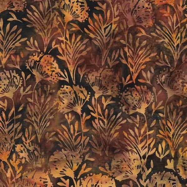 Earthly Greens Batik Flower With Leaves Brown Russet From Island Batik 