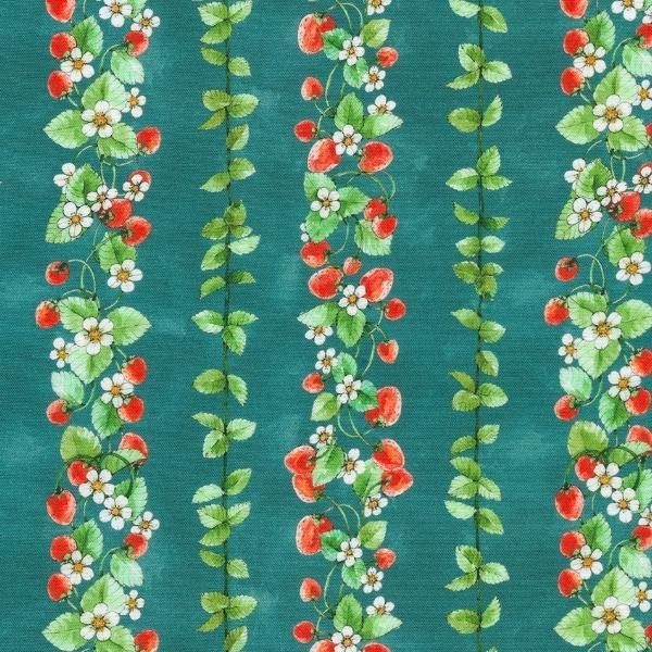 Strawberry Season Sweet Vines Slate Stripes By Briar Hill Designs For Robert Kaufman