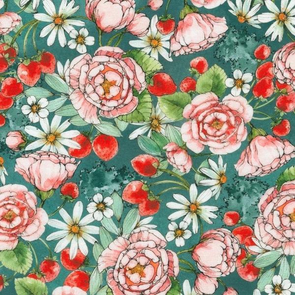 Strawberry Season Floral Berry Slate By Briar Hill Design For Robert Kaufman