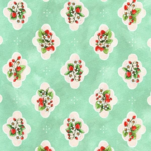 Strawberry Season Geometric Strawberries Green By Briar Hill Design For Robert Kaufman