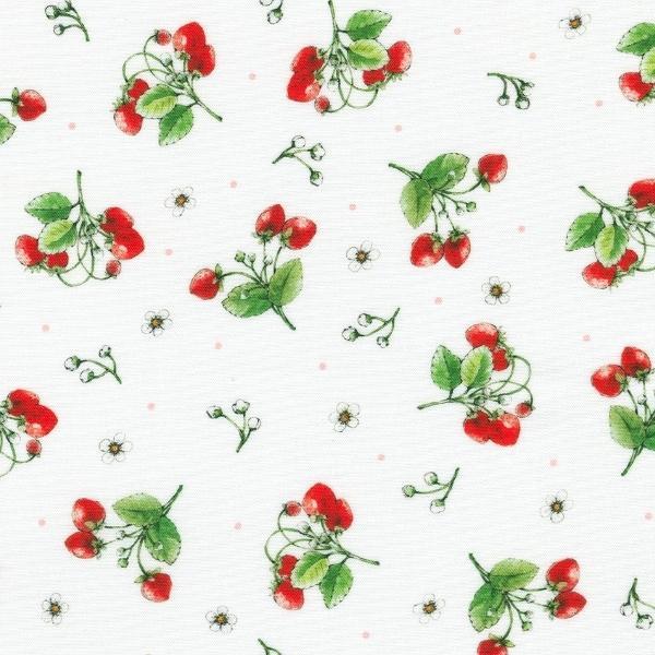 Strawberry Season Blooming Berries White By Briar Hill Designs For Robert Kaufman