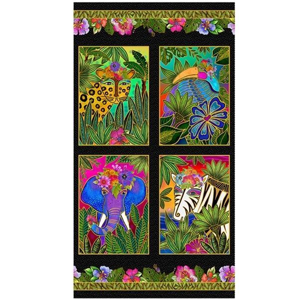 Earth Song Black Metallic Animal Panel By Laurel Burch For Clothworks 