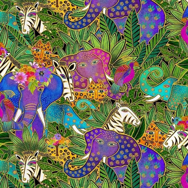 Earth Song Animal Jungle Metallic By Laurel Burch For Clothworks 