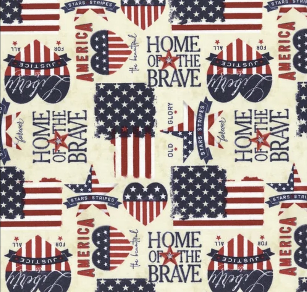 Hearts Anthem Patriotic Cream from Wilmington Prints