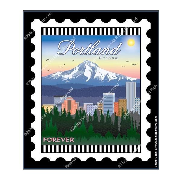 Portland, Oregon Mini Stamp Panel 6" X 7" By Debra Gabel For Zebra Patterns