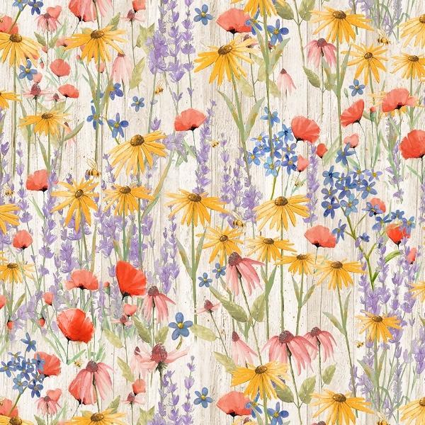 Enjoy The Little Things Light Khaki Wildflowers by Dan DiPaolo for Clothworks