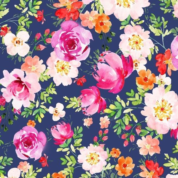 Flourish Rose Garden Light Navy By Heatherlee Chan For Clothworks 