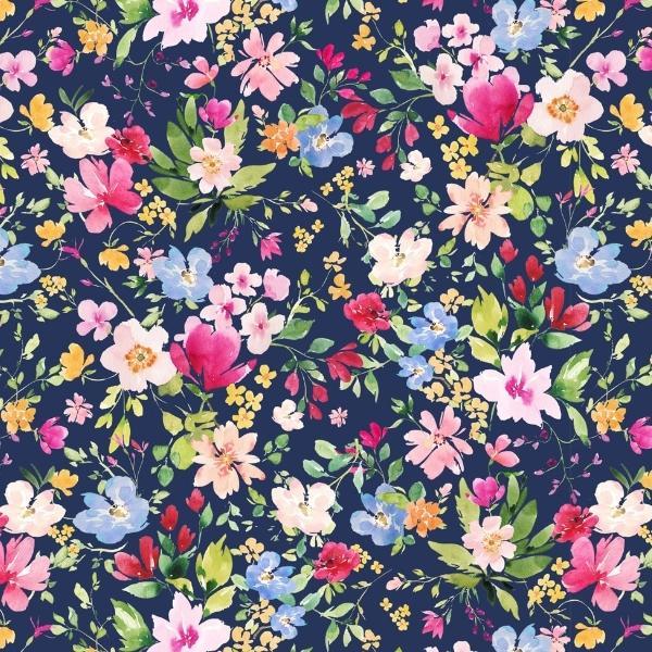 Flourish Packed Floral Navy Blue By Heatherlee Chan For Clothworks 