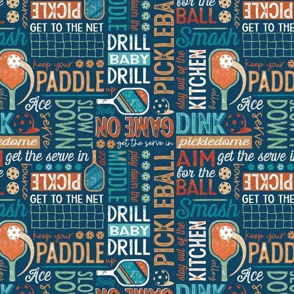 Pickleball Champ Pickleball Words Dark Blue by Courtney Morgenstern for P&B Textiles