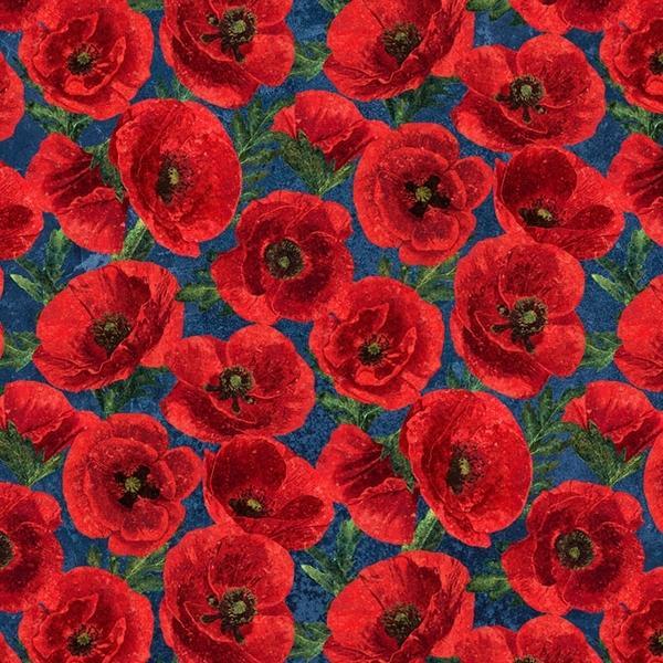 Stars & Stripes 12 Poppies Navy By Linda Ludovico For Northcott Fabrics