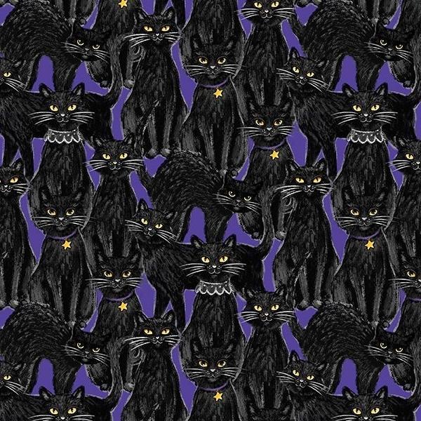 Meow-Gical Nights Packed Cats Purple By Michael Davis For Wilmington Prints