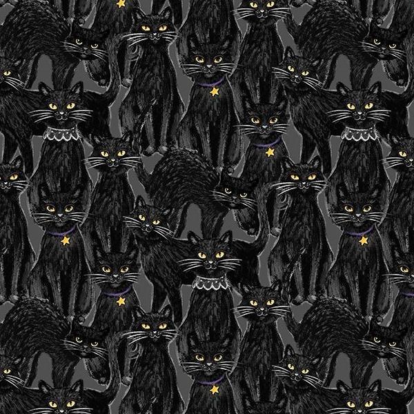 Meow-Gical Nights Packed Cats Black By Michael Davis For Wilmington Prints