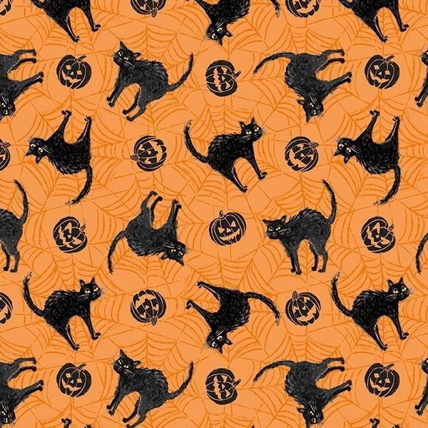 Meow-Gical Night Scaredy Cats Orange By Michael Davis For Wilmington Prints