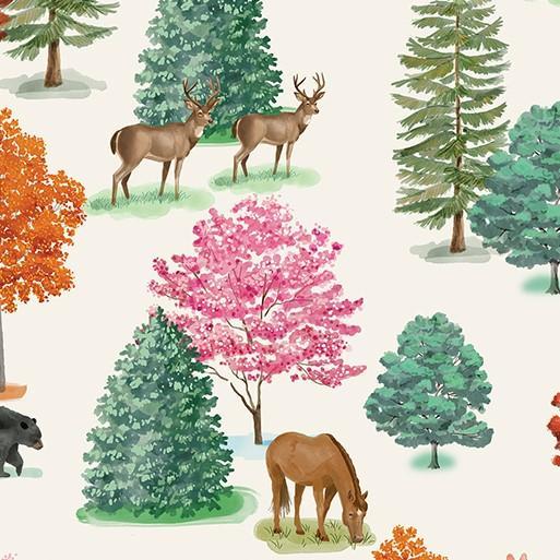 Mid-Atlantic Shop Hop Trees & Animals Scenic Cream From Benartex