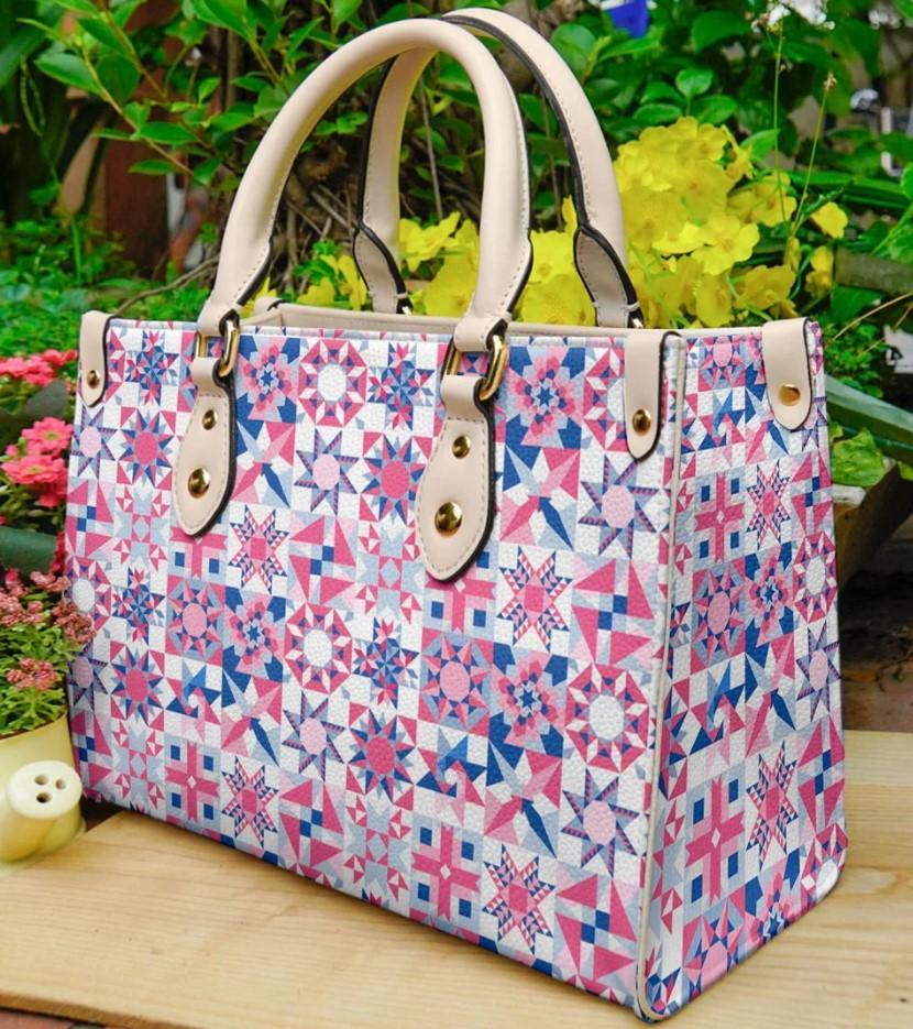 Gorgeous Quilting Pink Bag With Creamy White Handles