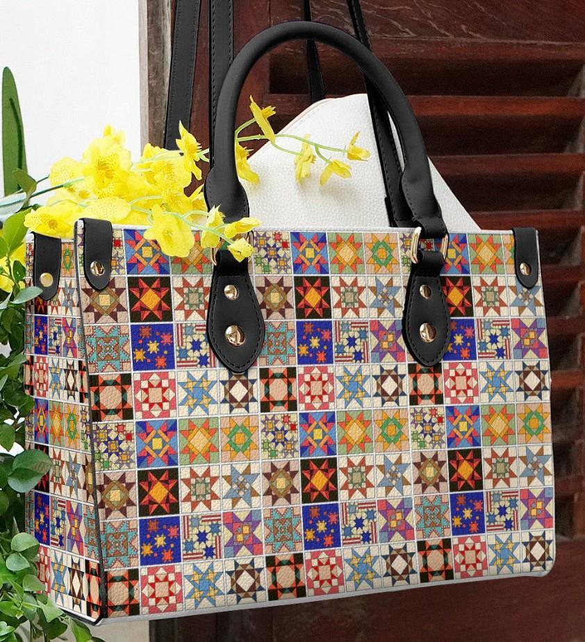 Star Quilting Blocks Bag With Black Handles