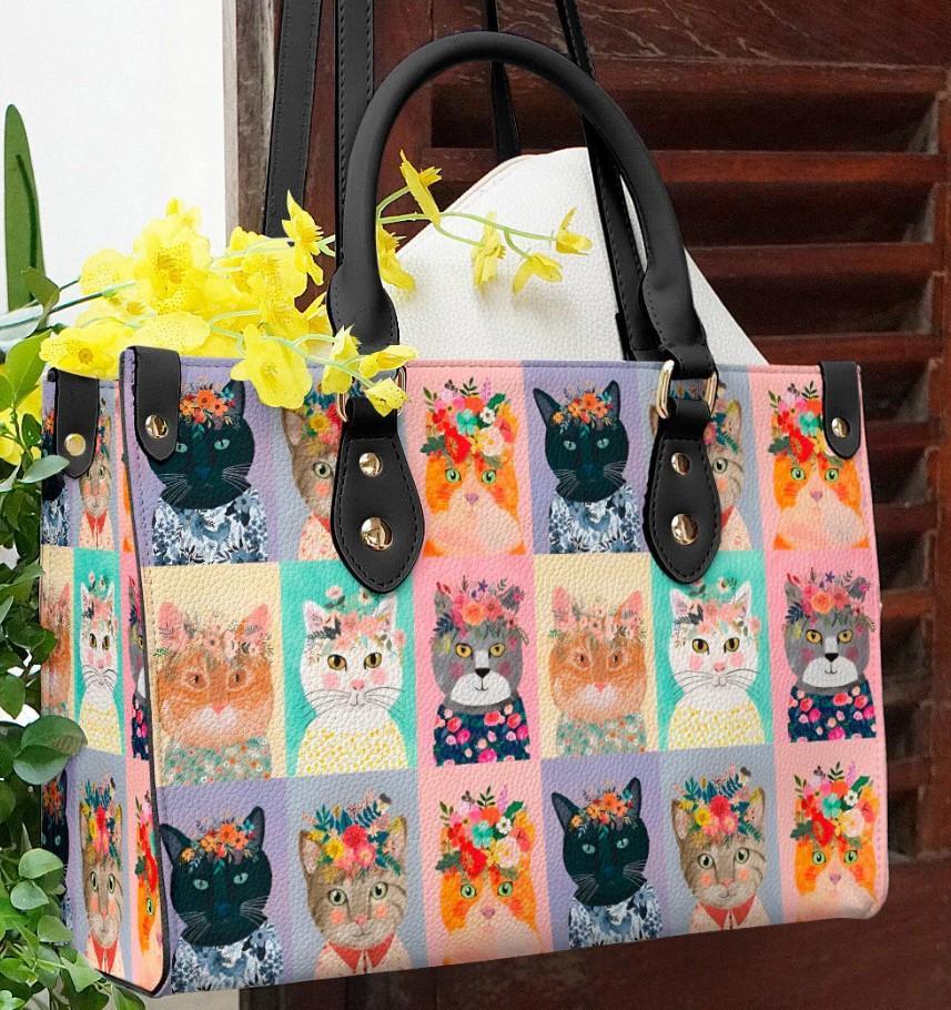 Floral Cat Bag With Black Handles