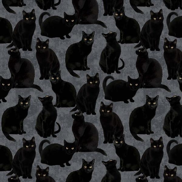 Hallow'S Eve Black Cats Gray By Cerrito Creek Studio For Northcott Fabrics