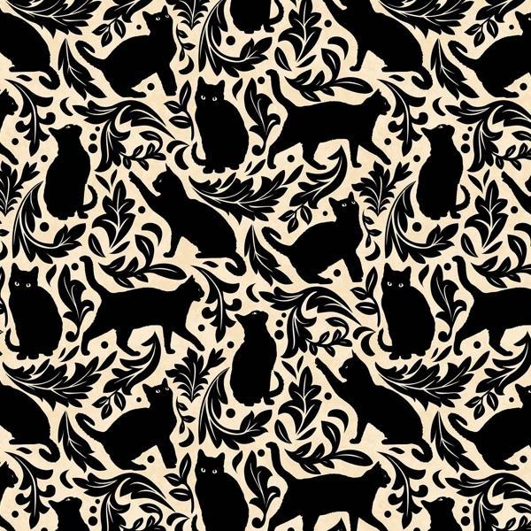 Hallow'S Eve Black Cat Damask Cream By Cerrito Creek Studio For Northcott Fabrics