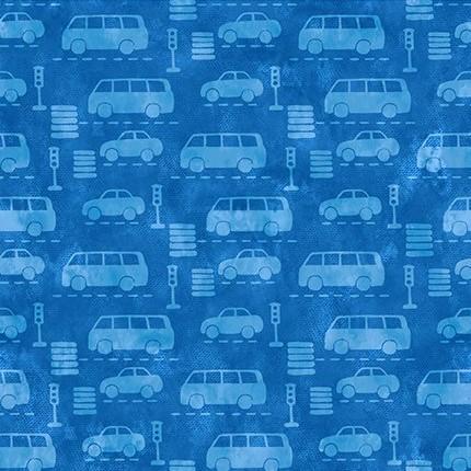 On The Go Automobiles Blue From In The Beginning Fabrics