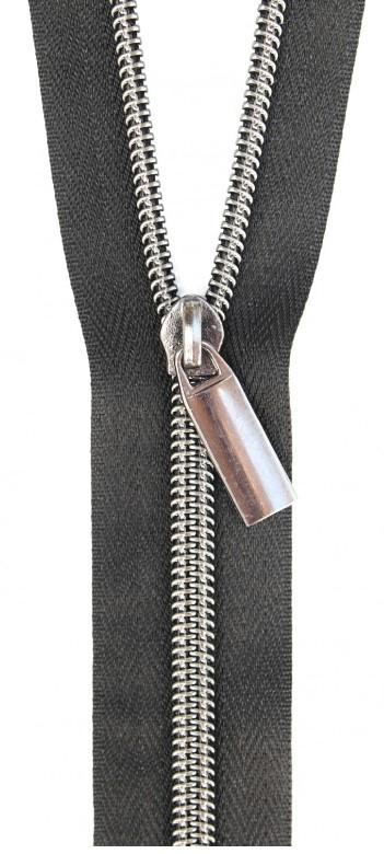 Black Nylon Coil Zipper with Gunmetal Pulls, Size 5, from Sallie Tomato