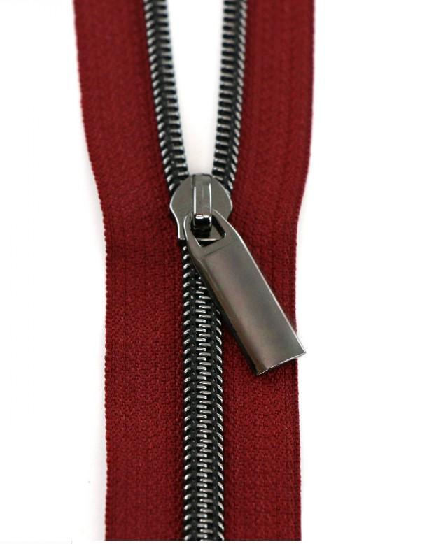 Burgundy Nylon Coil Zipper With Gunmetal Pulls, Size 5, From Sallie Tomato