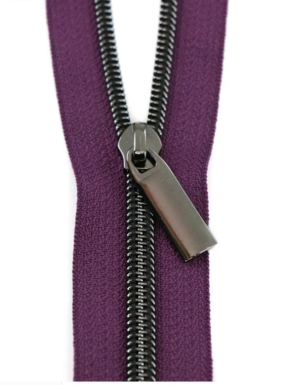 Purple Nylon Coil Zipper with Gunmetal Pulls, Size 5, from Sallie Tomato