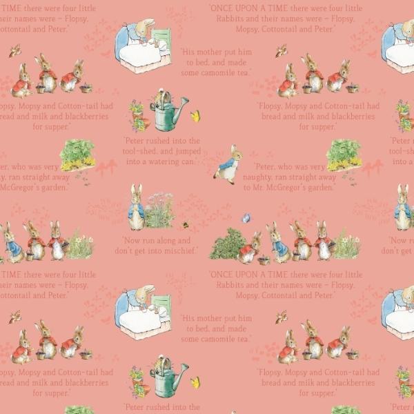 The Tale Of Peter Rabbit Text Coral By Beatrix Potter For Riley Blake Designs 