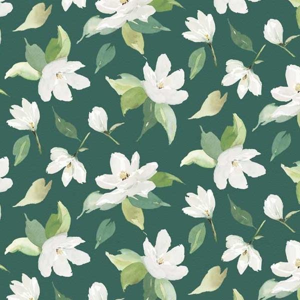 Sweet Magnolia Tossed Florals Dark Green By Deane Beesley For P&B Textiles