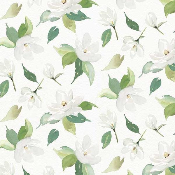 Sweet Magnolia Tossed Florals White by Deane Beesley for P&B Textiles