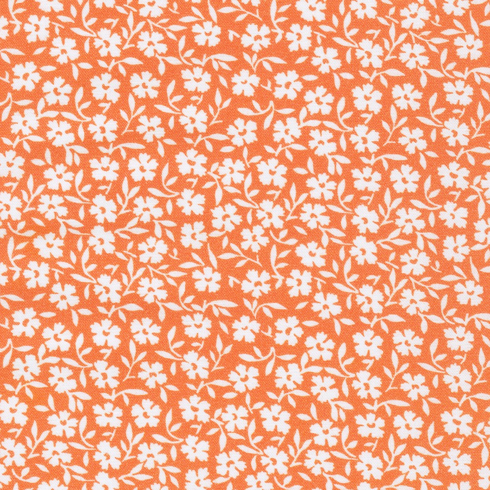 Flowerhouse: At The Cottage Small Blooms Orange By Debbie Beaves For Robert Kaufman Fabrics