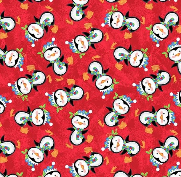 A Jolly Good Time Tossed Penguins by Victoria Hutto for Studio E Fabrics